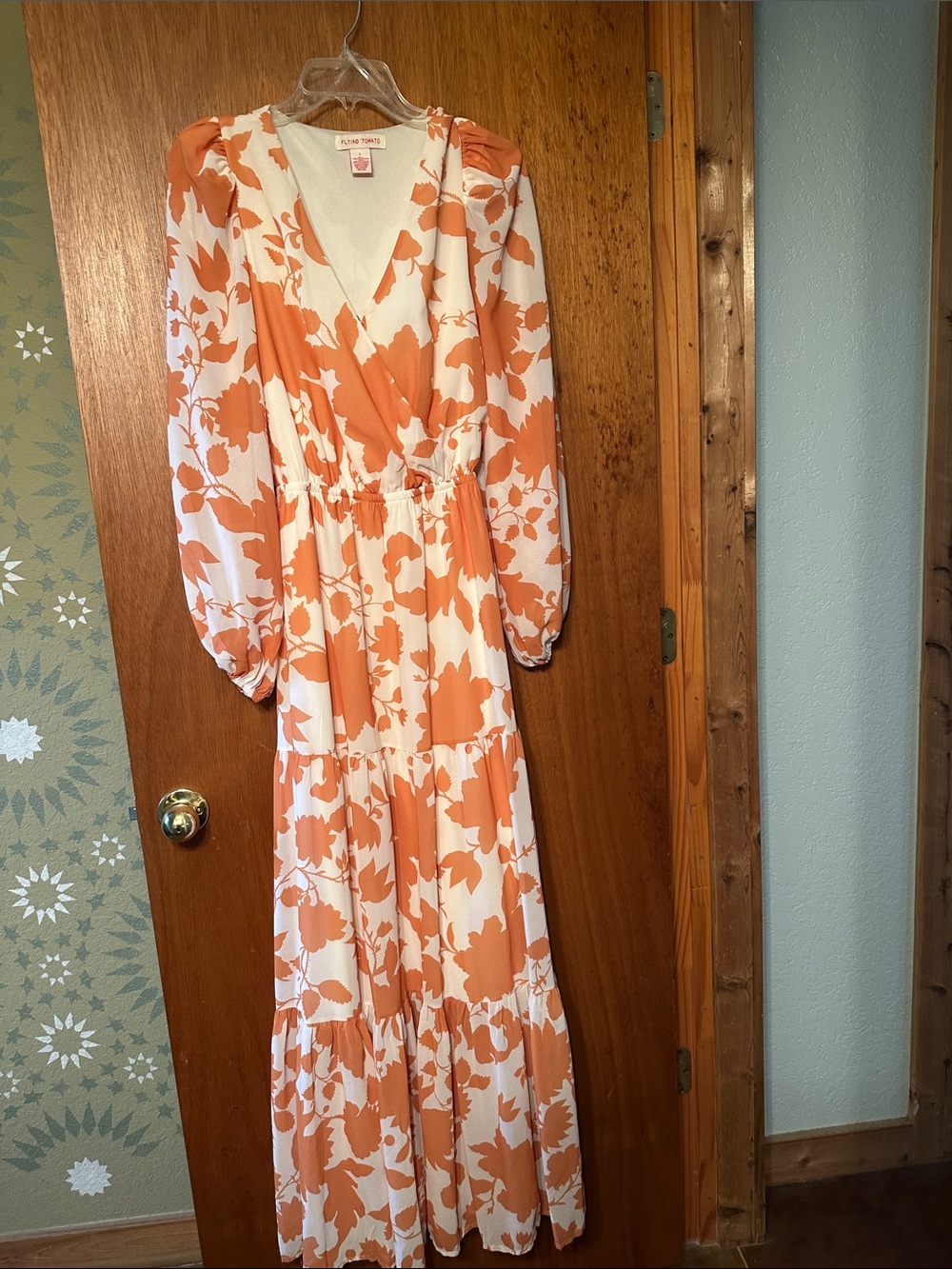 Flying Tomato Orange & White Floral V-Neck Tiered Maxi Dress